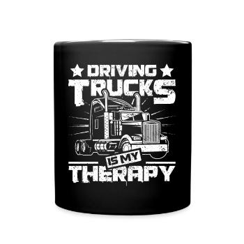 Driving Trucks is my therapy - Tasse einfarbig - Schwarz - Vorne