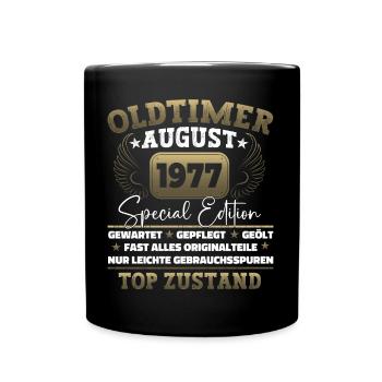 Oldtimer August 1977 45. Geburtstag Geschenk Fun - Tasse einfarbig - Schwarz - Vorne