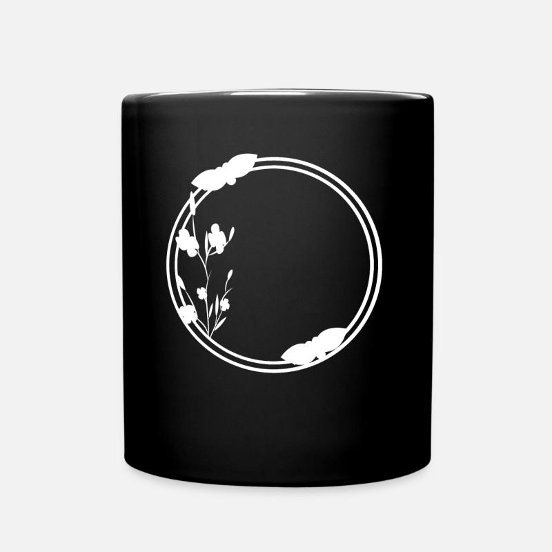 Spring Frame Circle in White Flowers - Full Colour Mug - black