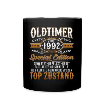 Oldtimer Baujahr Jahrgang 1992 Geburtstag Geschenk - Tasse einfarbig - Schwarz - Vorne