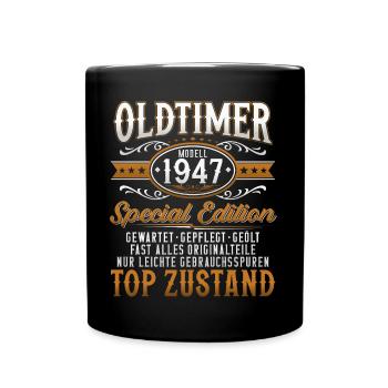 Oldtimer Baujahr Jahrgang 1947 Geburtstag Geschenk - Tasse einfarbig - Schwarz - Vorne
