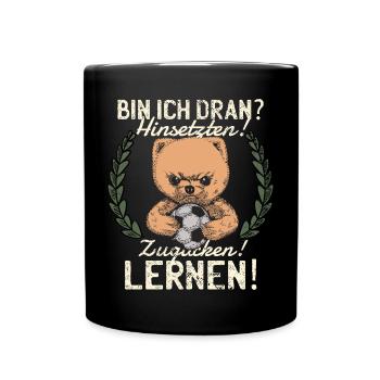 Fußballer Fußball Spruch Hinsetzen! Zugucken! - Tasse einfarbig - Schwarz - Vorne