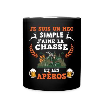Mec simple chasse et apéro Humour Biere Chasseur - Mug uni - noir - Devant