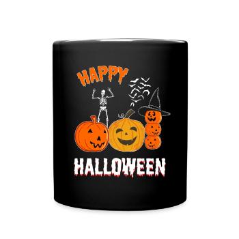 Spooky Halloween Pumpkins and Skeleton - Full Colour Mug - black - Front