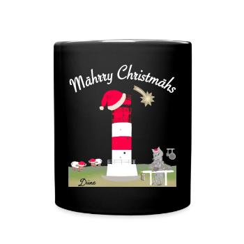 Leuchtturm Düne, Helgoland, Weihnachten - Tasse einfarbig - Schwarz - Vorne