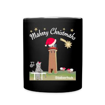 Weihnachten Leuchtturm Staberhuk Fehmarn, Wolf - Tasse einfarbig - Schwarz - Vorne
