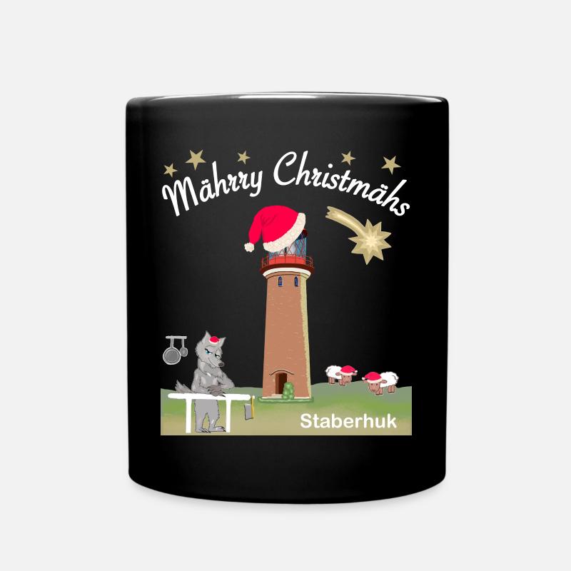 Weihnachten Leuchtturm Staberhuk Fehmarn, Wolf - Tasse einfarbig - Schwarz