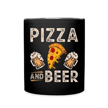 Bier Pizza - Tasse einfarbig - Schwarz - Vorne