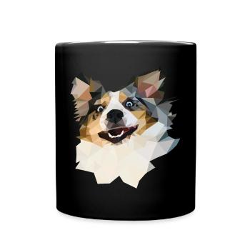 Australian Shepherd, Blue Merle, Polygon Style - Tasse einfarbig - Schwarz - Vorne