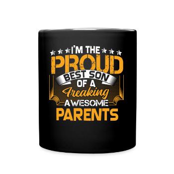 Sohn Vater Eltern Geschenkidee - Tasse einfarbig - Schwarz - Vorne