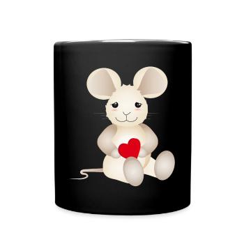 zuckersüße Maus mit einem Herz für Valentinstag - Tasse einfarbig - Schwarz - Vorne