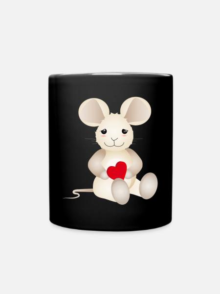 sugar-sweet mouse with a heart for Valentine's Day - Full Colour Mug - black