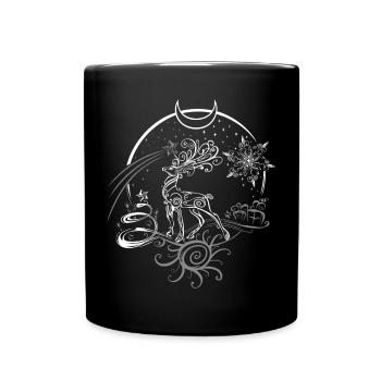 Hirsch Geweih Weihnachten Yule Nacht - Tasse einfarbig - Schwarz - Vorne