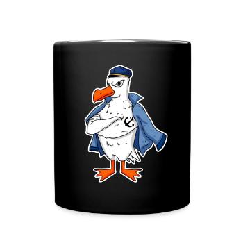 Muskelöse Seemöwe mit Anker Tattoo Möwe Geschenk - Tasse einfarbig - Schwarz - Vorne