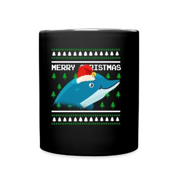 Ugly Christmas Sweater Christmas Dolphin - Full Colour Mug - black - Front