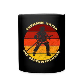 Ehemann Vater Feuerwehrmann - Tasse einfarbig - Schwarz - Vorne