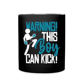 Dieser Junge kann kicken! Kickboxen Spruch Boxen - Tasse einfarbig - Schwarz - Vorne