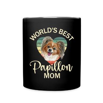Hund Papillon Zwergspaniel - Tasse einfarbig - Schwarz - Vorne