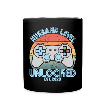 Husband Level Unlocked Est. 2023 Funny Married Men - Full Colour Mug - black - Front