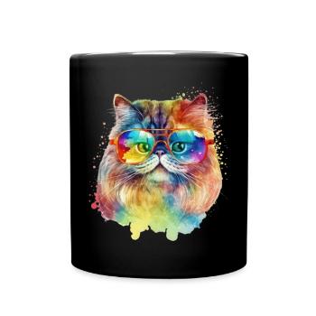 Coole bunte Perserkatze mit Sonnenbrille Katze - Tasse einfarbig - Schwarz - Vorne