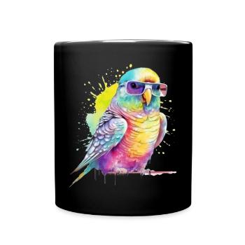 Colorful cool budgerigar with glasses - Full Colour Mug - black - Front