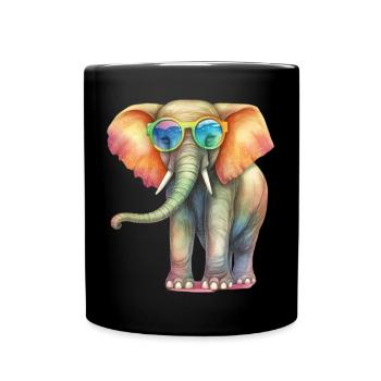 Colorful cool elephant with sunglasses - Full Colour Mug - black - Front