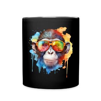 Bunter cooler Affe mit Sonnenbrille - Tasse einfarbig - Schwarz - Vorne