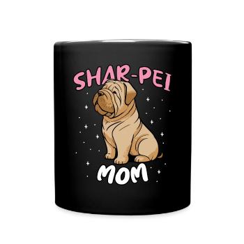 Shar Pei Mama Niedlicher Welpe Hund - Tasse einfarbig - Schwarz - Vorne