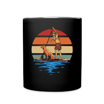 Vintage Stand Up Paddle Dog And Girl Cartoon - Mug uni - noir - Devant