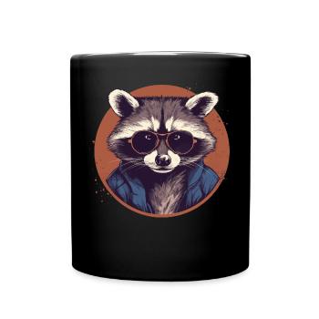 Waschbär Sonnenbrille Schupp Ringelschwanz - Tasse einfarbig - Schwarz - Vorne