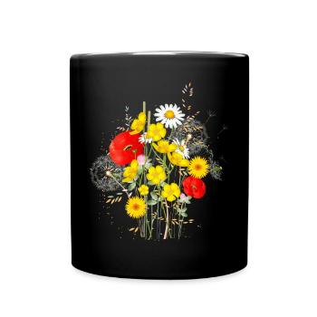 brightly colored flowers meadow full of blossoms - Full Colour Mug - black - Front