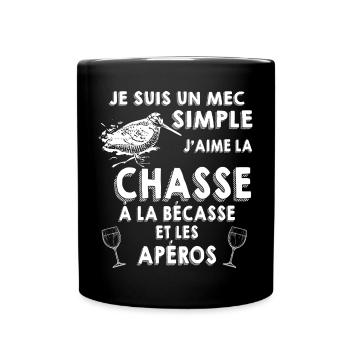 Mec Simple Aime La Chasse A La Bécasse Et L'apéro - Mug uni - noir - Devant