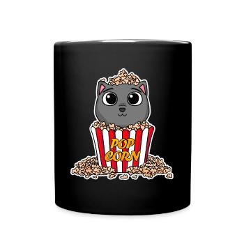 Popcorn Kino Katze Filme Film Filmabend - Tasse einfarbig - Schwarz - Vorne