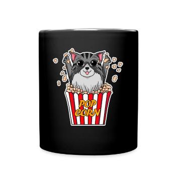 Popcorn Kino Katze Filme Film Filmabend - Tasse einfarbig - Schwarz - Vorne