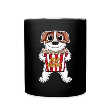 Popcorn Kino Hund Filme Film Filmabend - Tasse einfarbig - Schwarz - Vorne