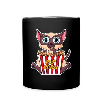 Popcorn Kino Katze Filme Film Filmabend - Tasse einfarbig - Schwarz - Vorne