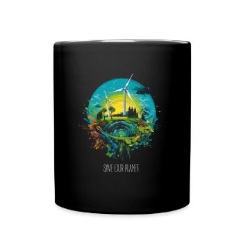 Save our planet - Environmental protection Wind turbines - Full Colour Mug - black - Front
