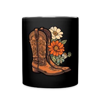 Cowboy Boots Flowers - Full Colour Mug - black - Front