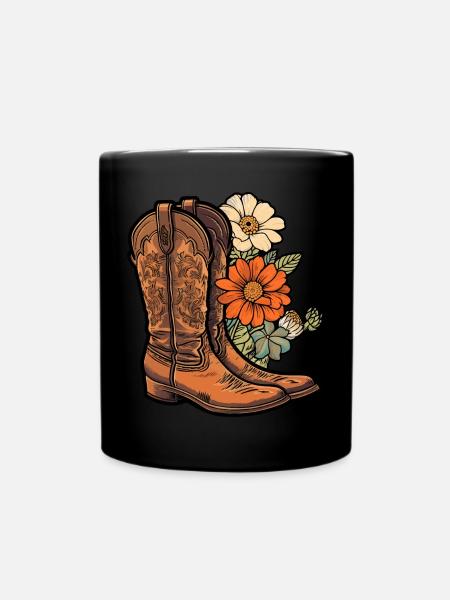 Cowboy støvler blomster - Ensfarget kopp - svart