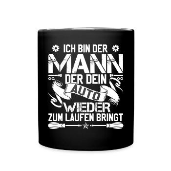 Lustiges Auto Mechaniker Schrauber Motoren - Tasse einfarbig - Schwarz - Vorne