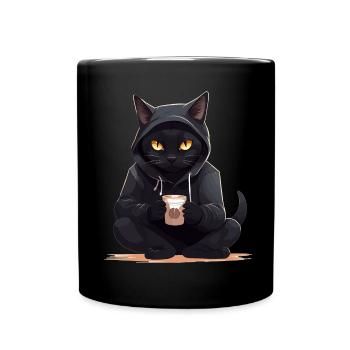 Black cats with coffee mug drink cat - Full Colour Mug - black - Front