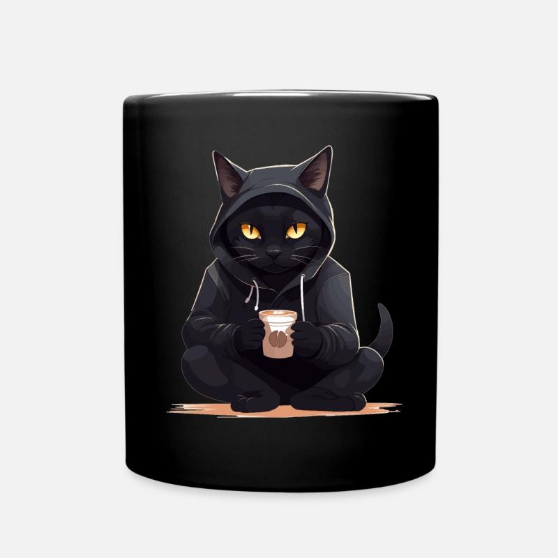 Schwarze Katzen mit Kaffee Becher Getränk Katze - Tasse einfarbig - Schwarz