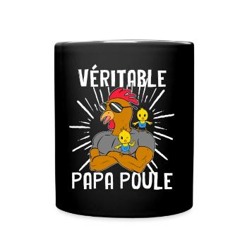 Véritable Papa Poule et deux Poussins - Mug uni - noir - Devant
