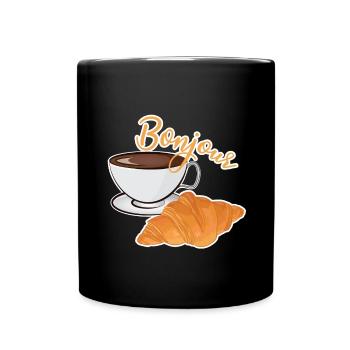 Bonjour - Coffee and Croissant - French Cafe - Full Colour Mug - black - Front
