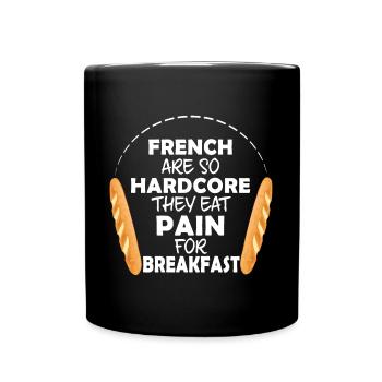 Pain for Breakfast - Funny French Food - Full Colour Mug - black - Front