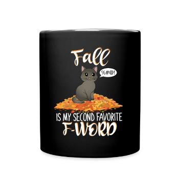 Der Herbst ist mein zweitliebstes F-Wort - Süße Katze - Tasse einfarbig - Schwarz - Vorne