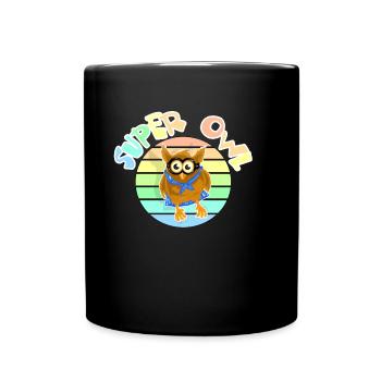 Super Eule Superheld Cartoon Vogel - Tasse einfarbig - Schwarz - Vorne