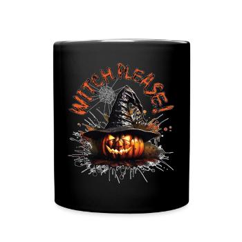 Halloween-Kürbis, Hexe, bitte! - Tasse einfarbig - Schwarz - Vorne