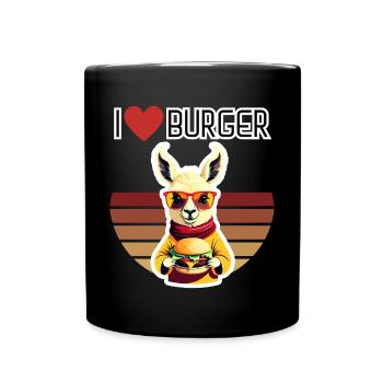 I Love Burger Lama funny fast food motif - Full Colour Mug - black - Front