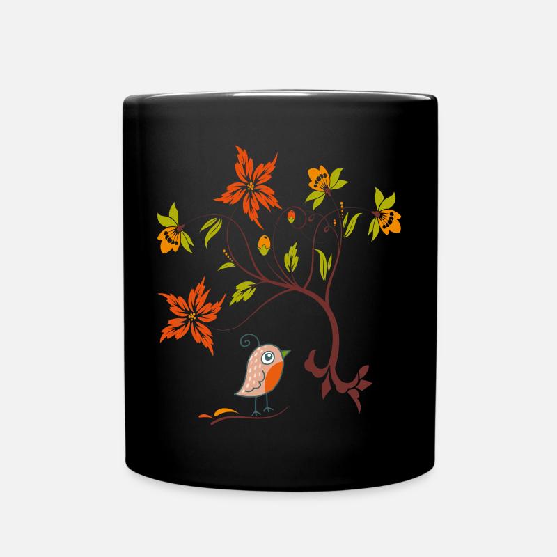 Vrille de fleur avec petit oiseau - Mug uni - noir